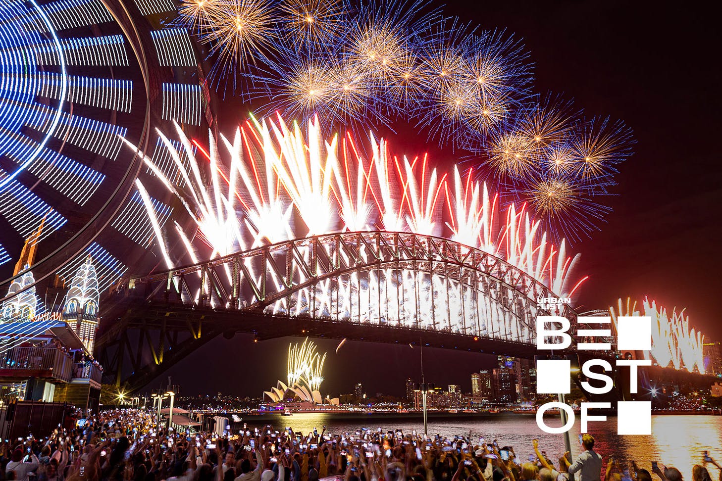 Fireworks over Sydney Harbour for New Year's eve at Luna Park